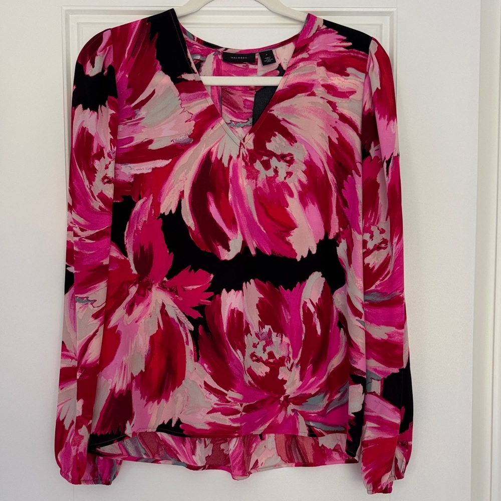 Halogen Pink and Black Floral Blouse